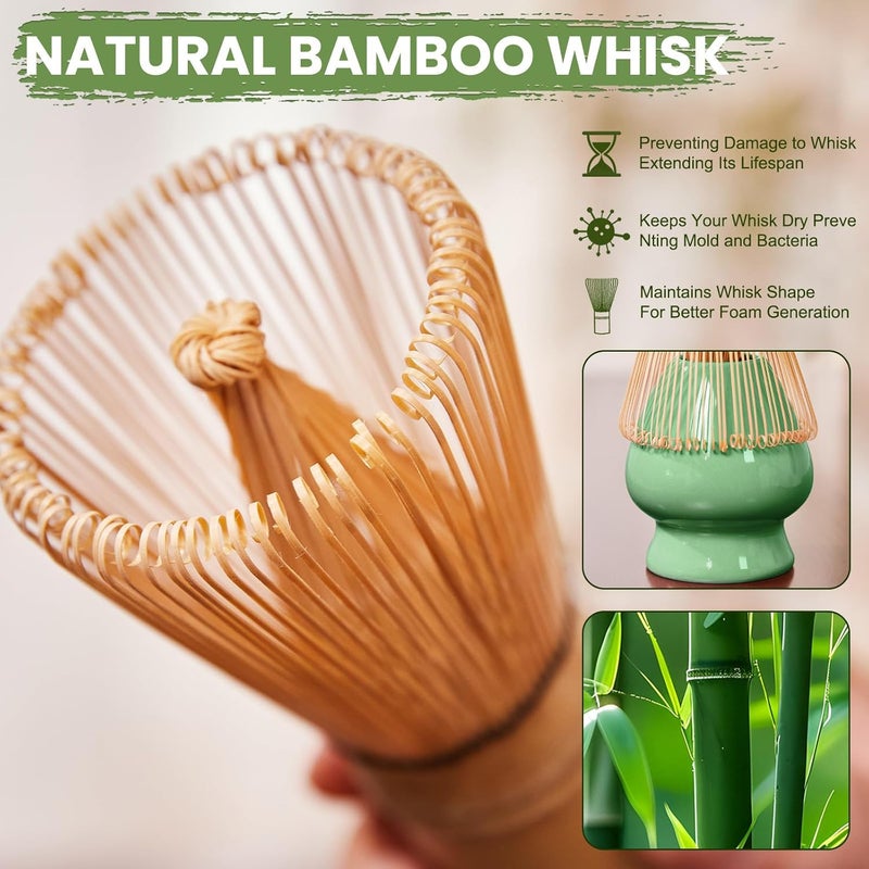 RANERANE Matcha Whisk Set, Sakura Cyan Ceramic Matcha Set Includes Matcha Bowl, Matcha Whisk (Chasen) and Holder, Sifter, Bamboo Scoop & Spoon - 6 Pcs Matcha Kit for Matcha Lovers - Image 3